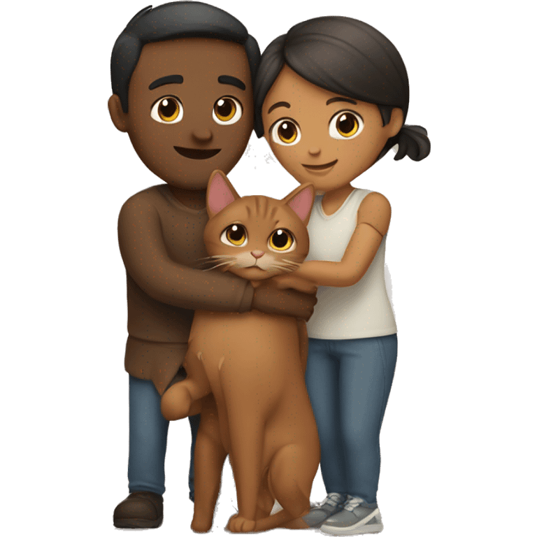 Couple hugging with a brown cat emoji