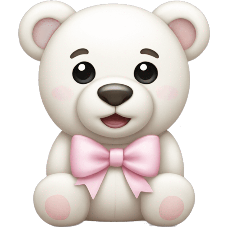 White teddy bear with light pink bow on the ear emoji