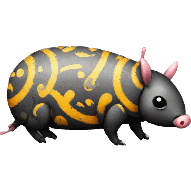 Graffiti patterns on a black pig armadillo centipede emoji