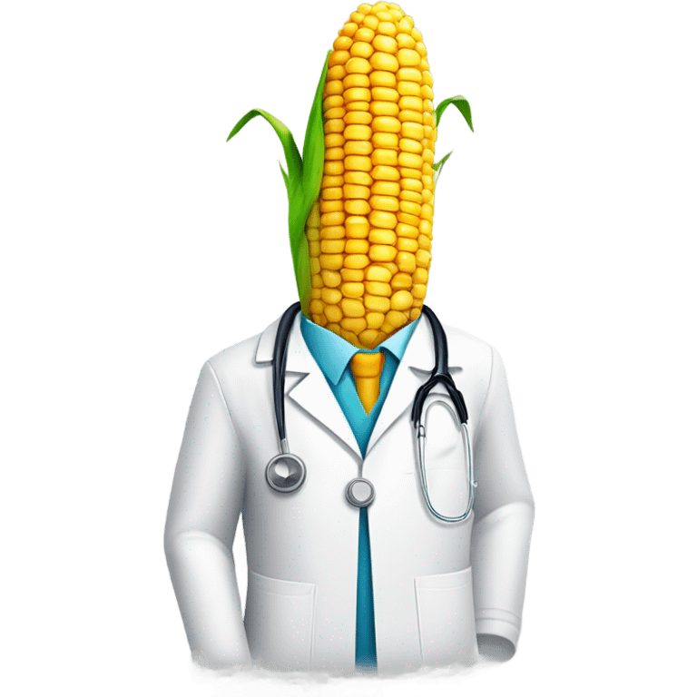 A doctor with a head made out of corn emoji