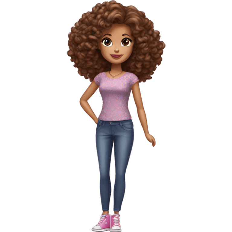 Curly Brown  hair barbie full body emoji