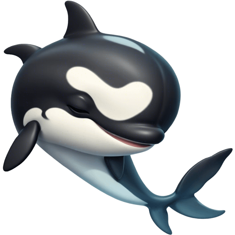 Meme-Worthy Cute Sleeping orca Portrait Emoji, Head resting peacefully with a contented smile, showcasing a smooth black-and-white body with gently drooping fins and eyes softly closed in serene slumber, Simplified yet adorably endearing features, highly detailed, glowing with a soft, drowsy deep-sea light, high shine, relaxed and utterly lovable, stylized with an air of playful oceanic laziness, soft glowing outline, capturing the essence of a sleeping orca that feels destined to become the next viral icon of adorable marine rest! emoji