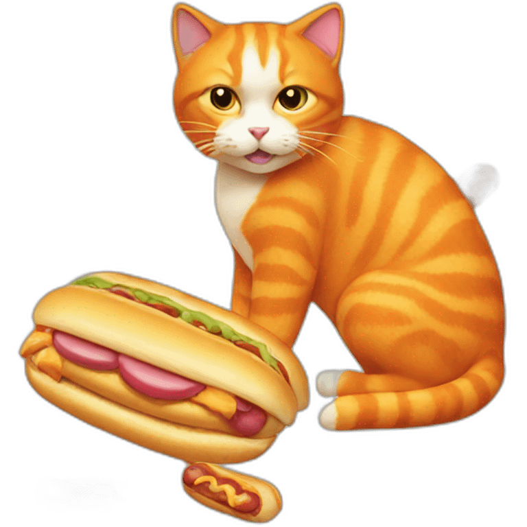 Orange cat eating hotdog emoji