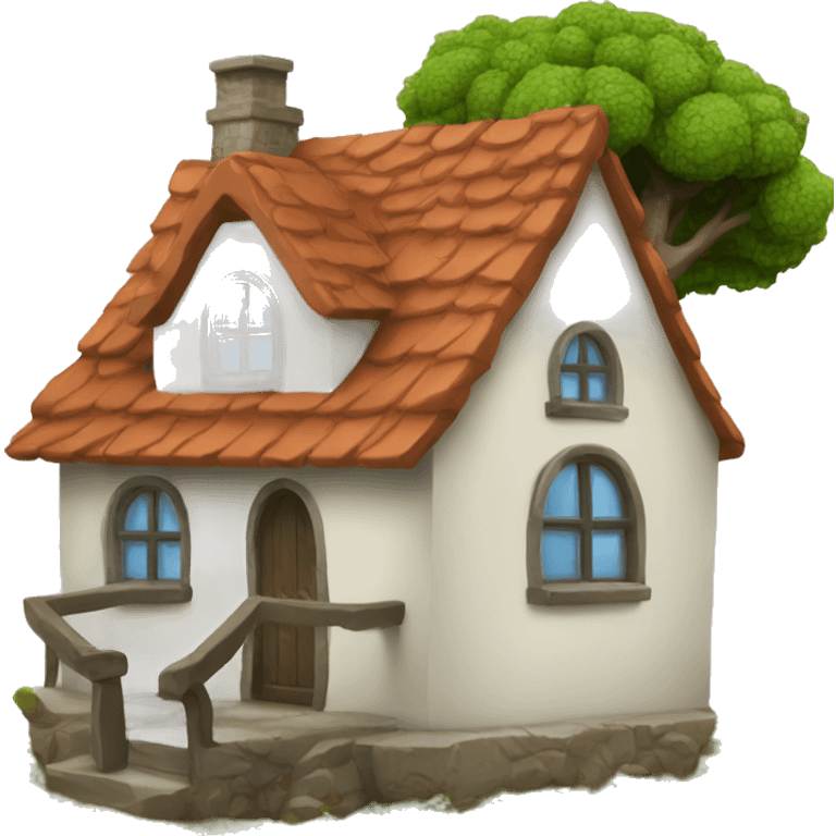 a fantasy house with a tree and bush  emoji