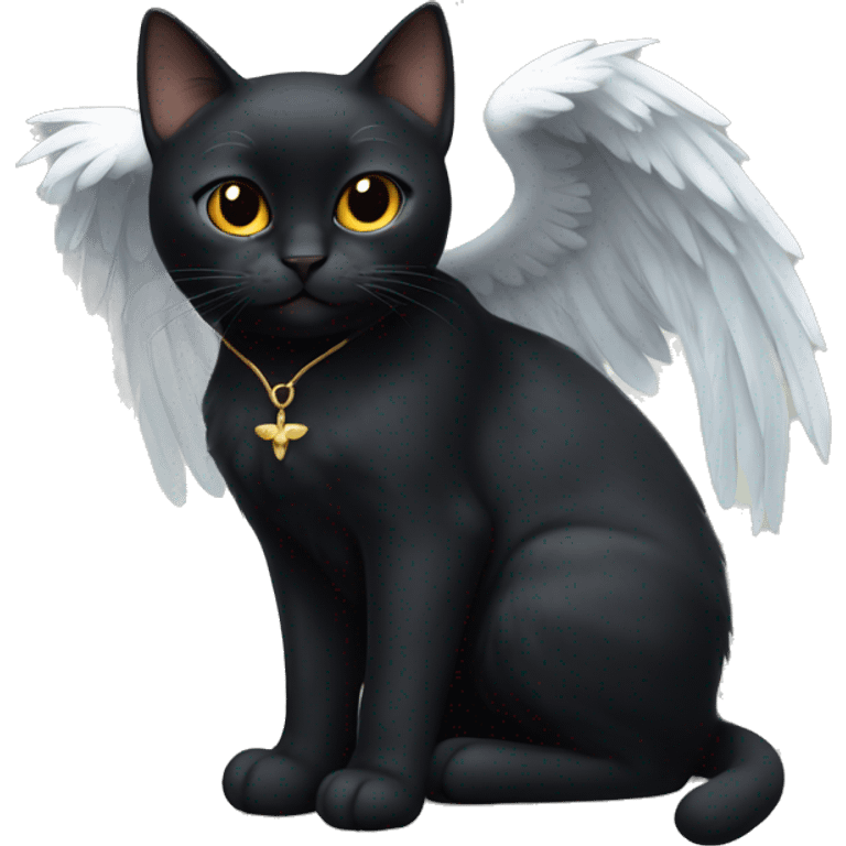 Black cat with angel wings emoji