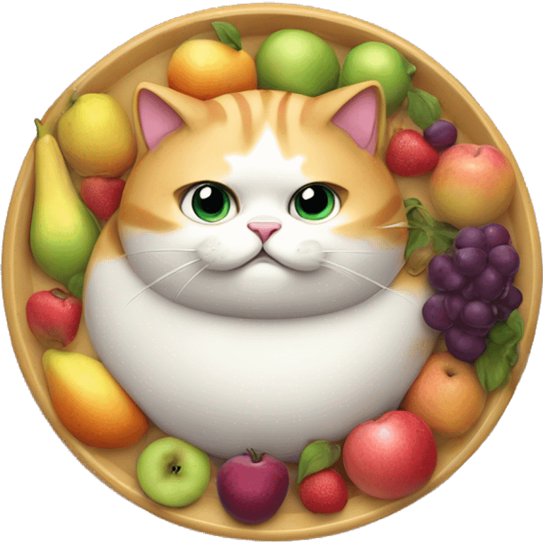 Fat Cat eating a iridescent fruit tray emoji