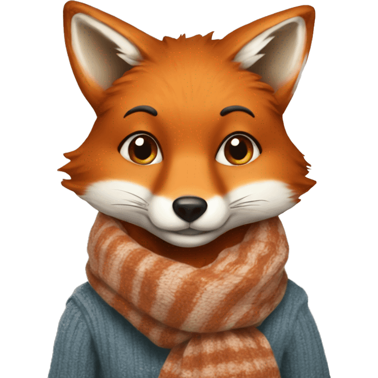 A fox in a scarf with hot tea emoji