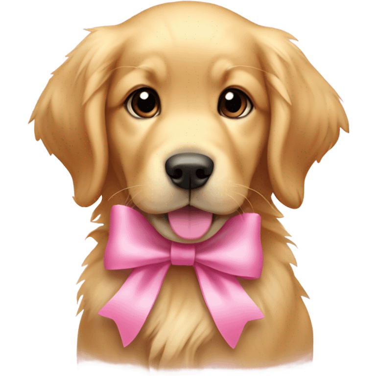 Golden retriever puppy with pink bow emoji