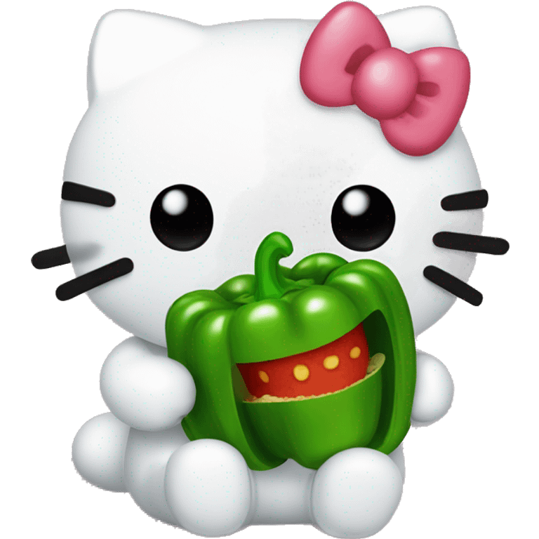 hello kitty eating green bell peppers  emoji