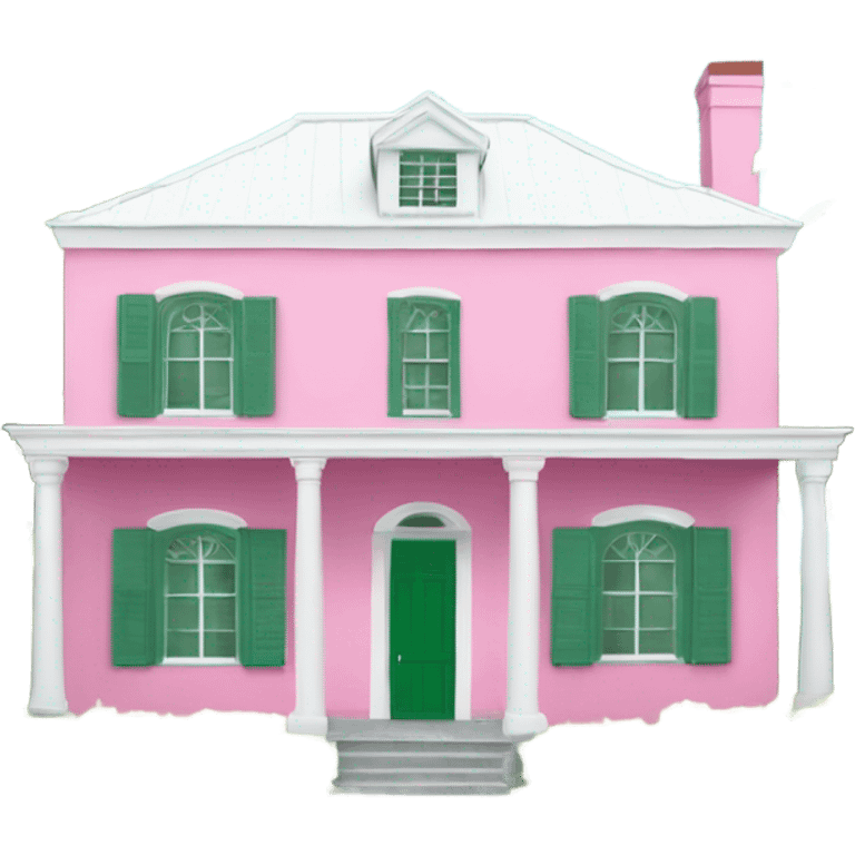 Pink Bermuda house white roof green shutters emoji