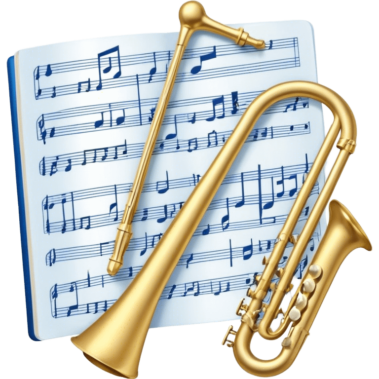 Create an artistic emoji that represents music arrangement and orchestration. The design should feature various orchestral instruments (drums, violin, electric guitar, synthesizer) and conductor's baton, musical scores. Incorporate flowing lines to represent harmony and orchestral balance, along with a subtle representation of sheet music. Use rich, classical colors like gold, silver, or deep blue, and create an atmosphere of sophistication and precision. The background should be transparent. emoji