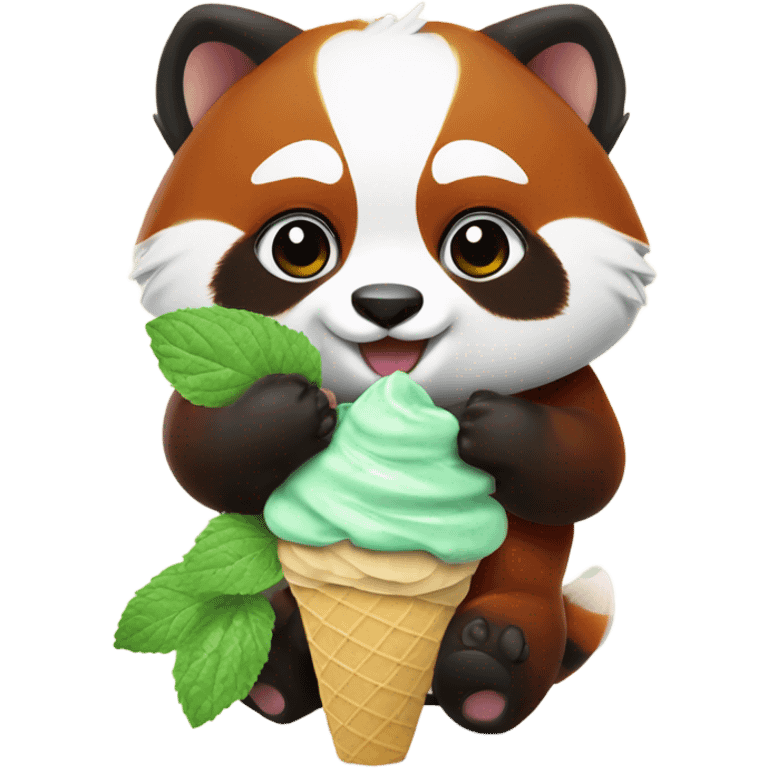 1 chubby realistic Red panda eating mint chocolate chip ice cream  emoji