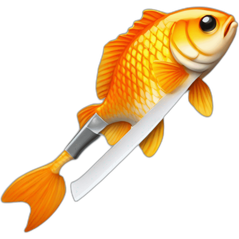 gold fish holding knif emoji