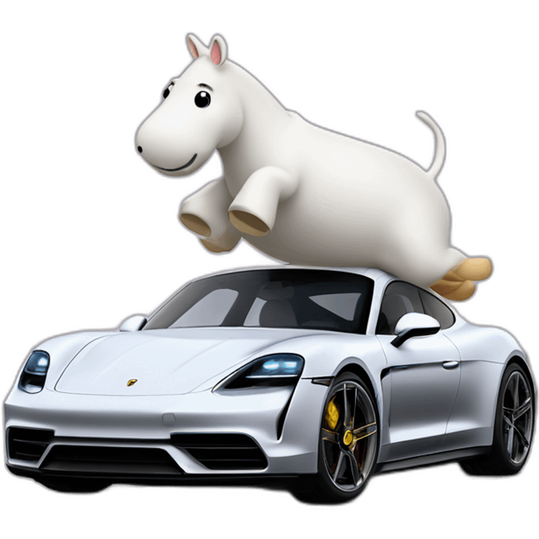 Moomintroll riding porsche taycan turbo s emoji