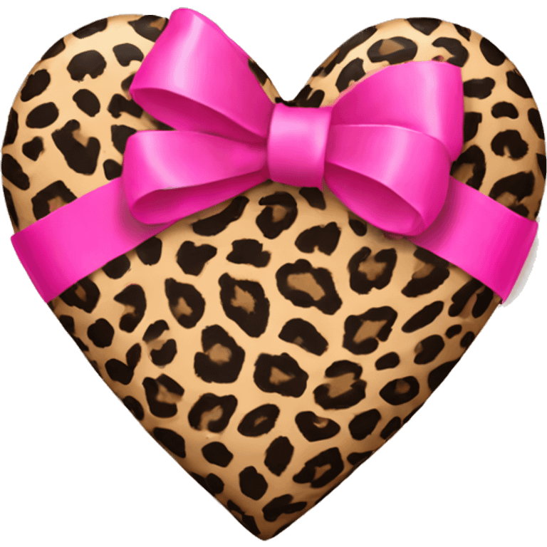 Leopard print heart with pink bow wrapped around emoji