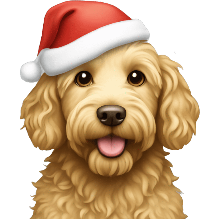 Yellow Labradoodle wearing Christmas hat  emoji