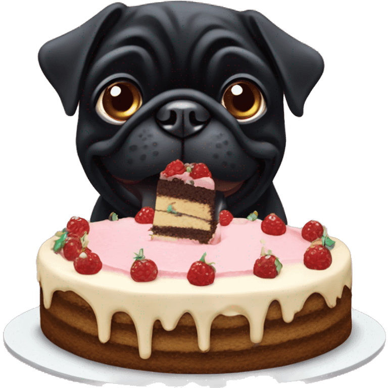 Black pug eating cake emoji