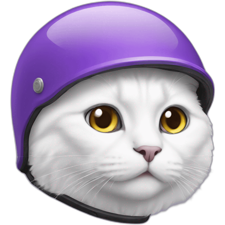 White cat with a purple helmet emoji