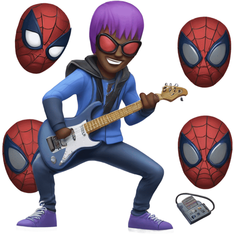 Spider-man playing electro guitar, Iroquois, punk emoji