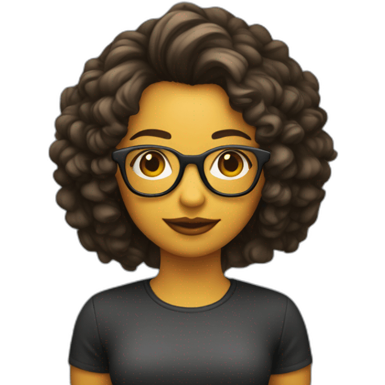 Chica de pelo rizado oscuro con gafas emoji