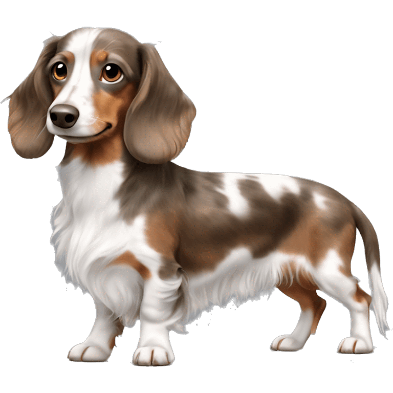 Tri Merle long haired Dachshund with brown haired   emoji