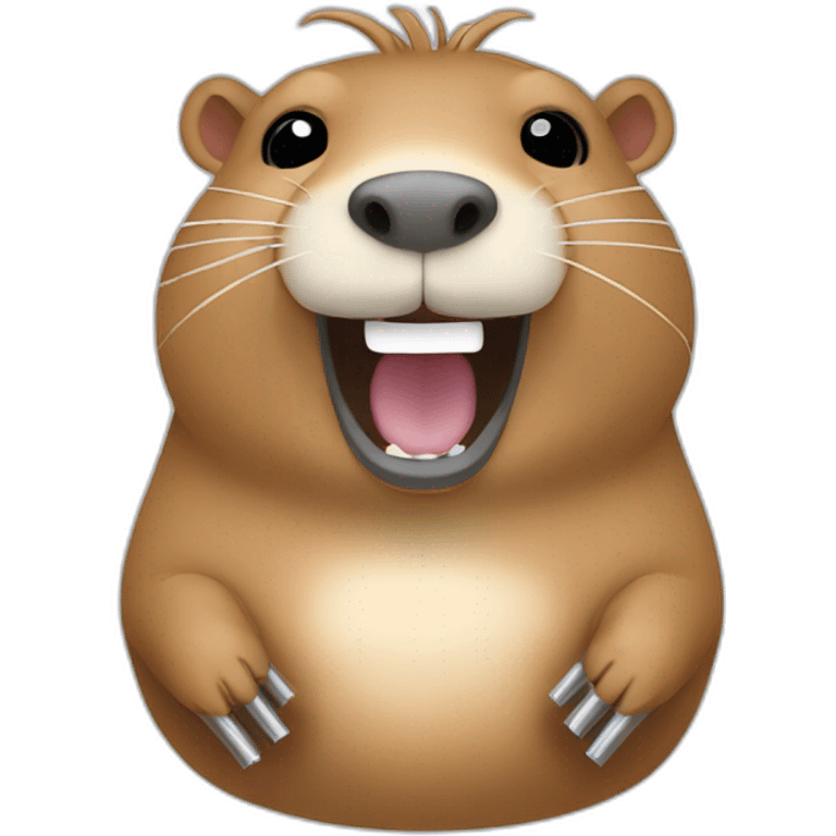 Laughing capybara with stainless steel tubes emoji