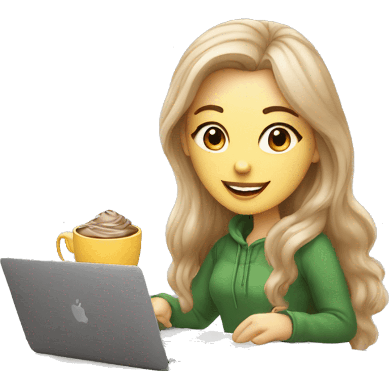 White girl ux designer Lithuanian style with MacBook and cocoa  emoji