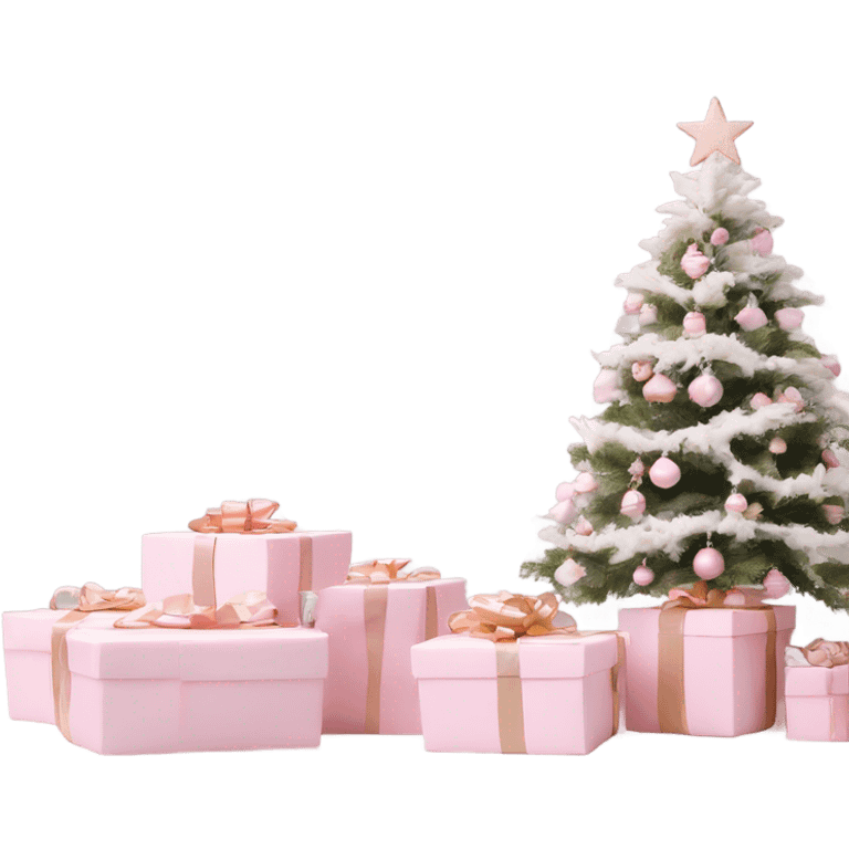 Light pink Christmas gifts under a white Christmas tree  emoji