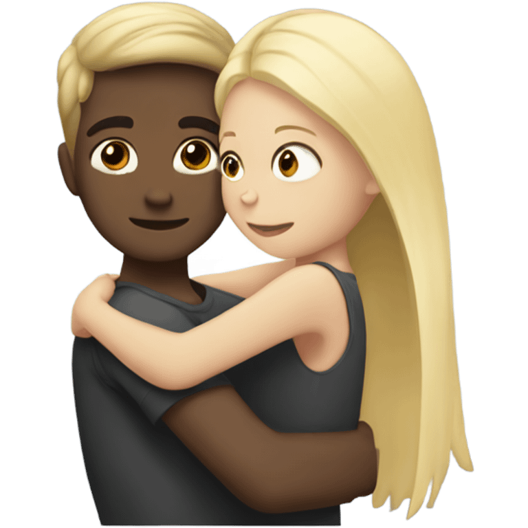 Boy with dark brown hair hugging a girl with blonde hair  emoji