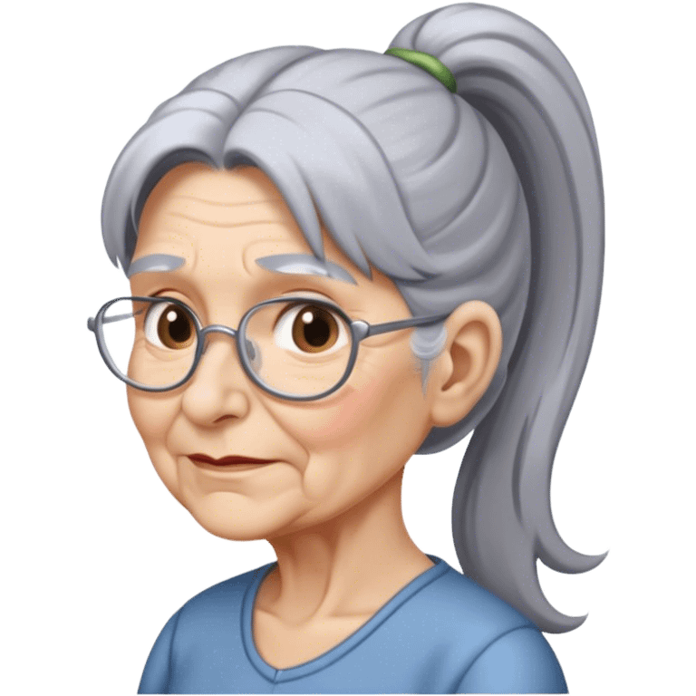 Old woman with long grey hair in a ponytail emoji