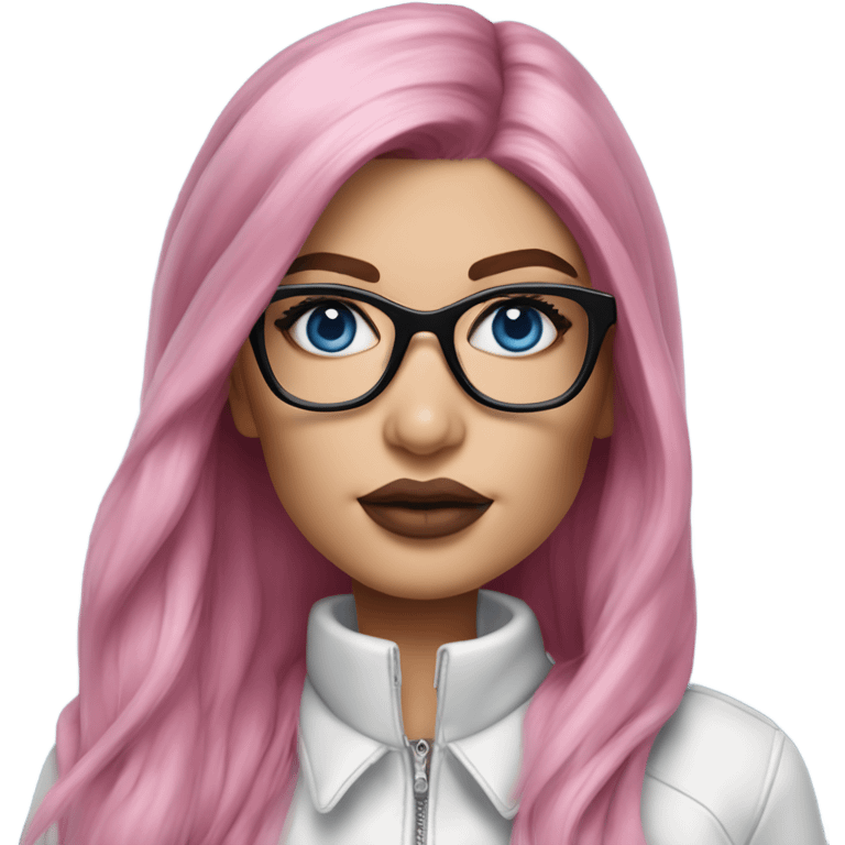 Hyper Realistic kylie jenner stylish pink hair BLUE eyes and glasses  emoji