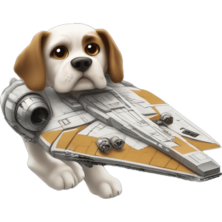 Dog flying the millennium falcon emoji