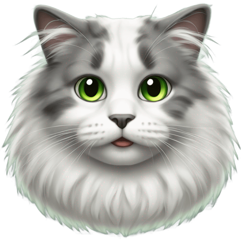 A realistic fluffy white and grey and green eyed cat  emoji