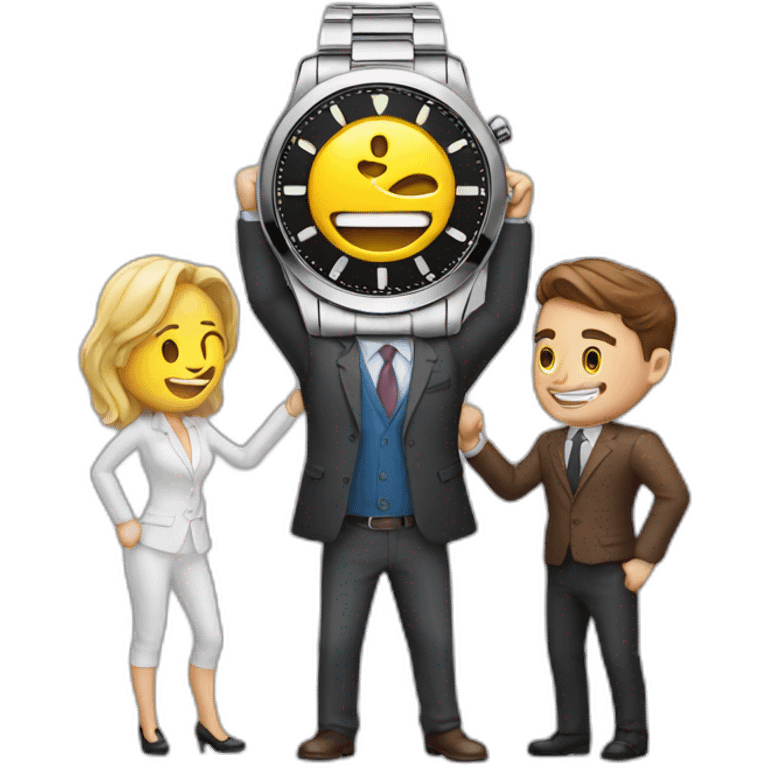 A men flipping luxury watch between two people emoji