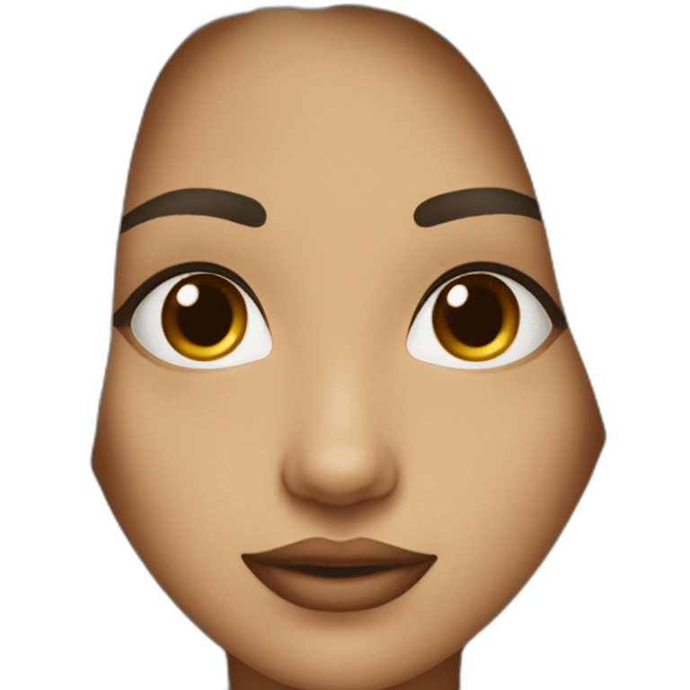 Girl 30 year old girl with droopy brown eyes, long dark brown hair, dark skin, facial mole on the left side of the lower lip emoji