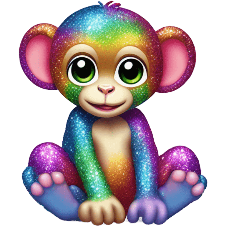 Lisa frank sparkly rainbow baby monkey with heart emoji