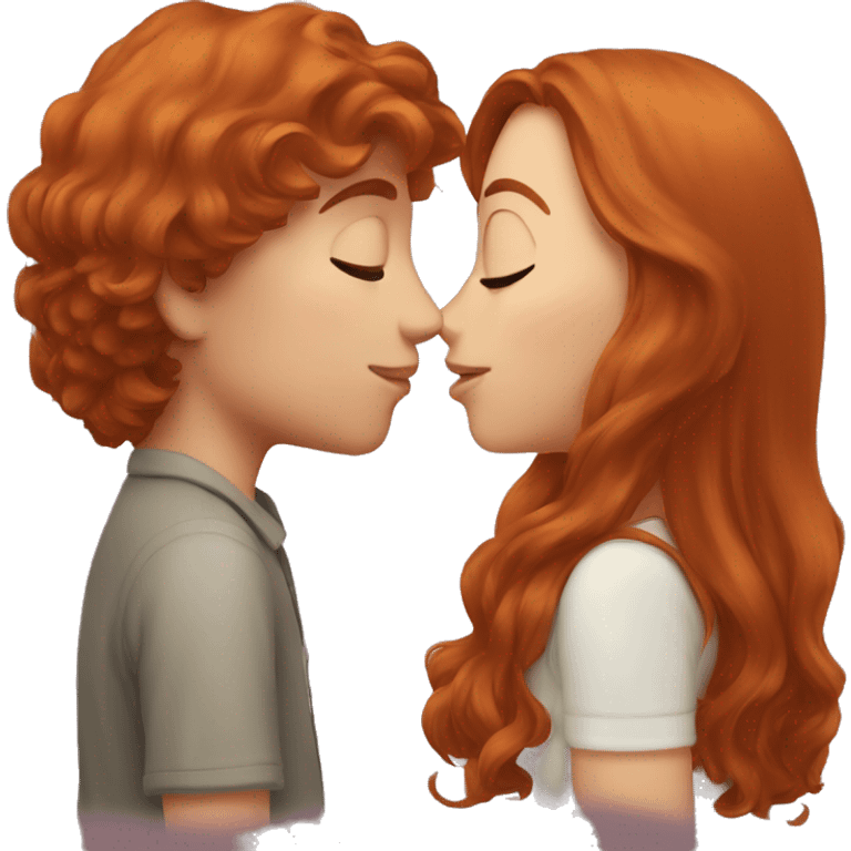 Redhead girl, kissing boy with long brown hair  emoji