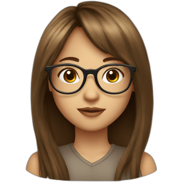 Girl with brown long hair, courtain bangs and clear glasses  emoji