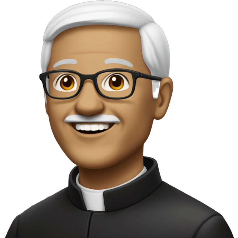 old catholic priest with black hair, smiling with teeth and glasses, no beard or mustache emoji