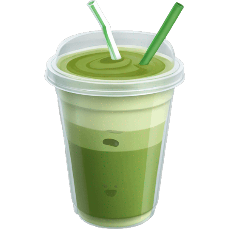 matcha latte in a plastic clear takeout cup with flat lid and straw emoji