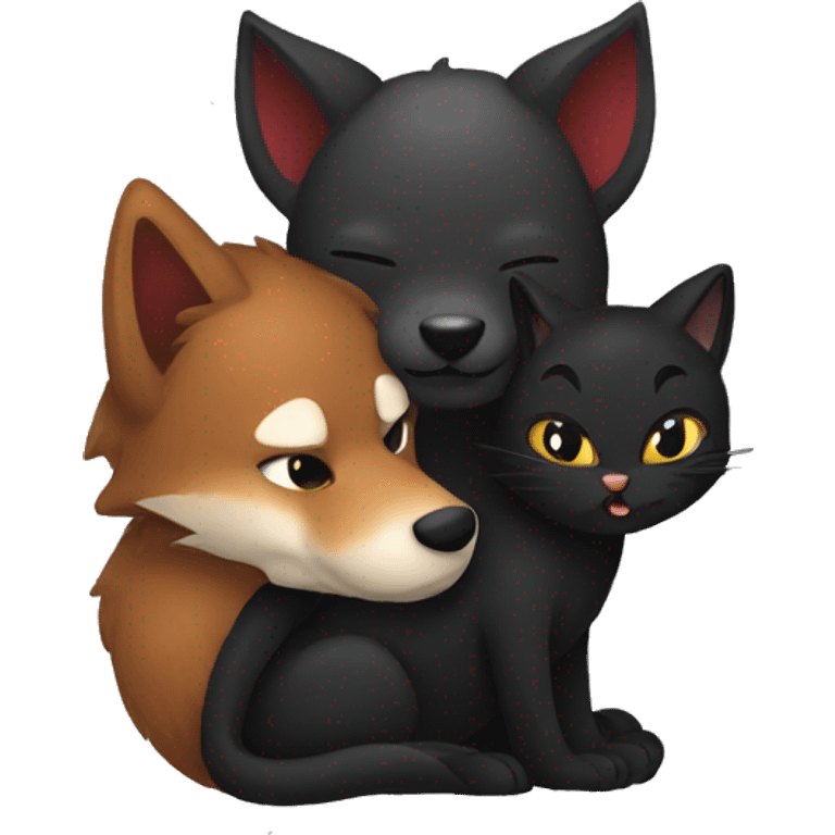 red Wolf hugging a black cat emoji