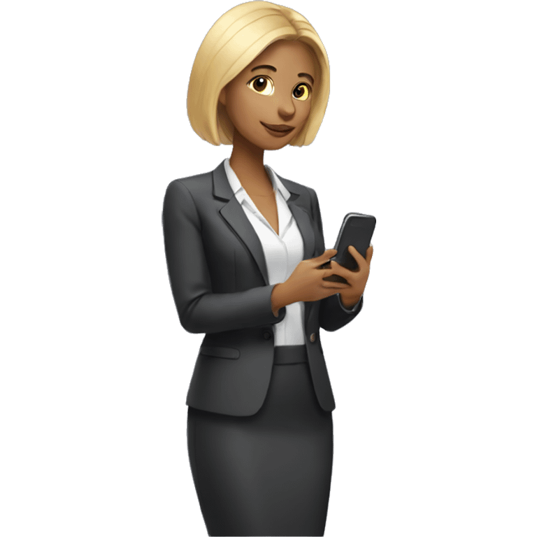 corporate woman texting phone emoji