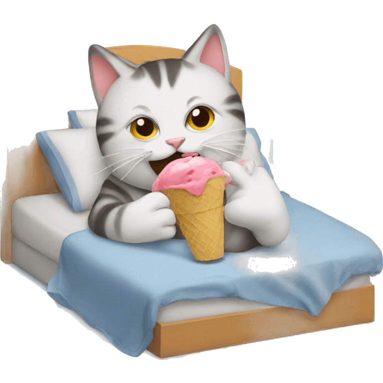 Cat eating icecream on bed emoji