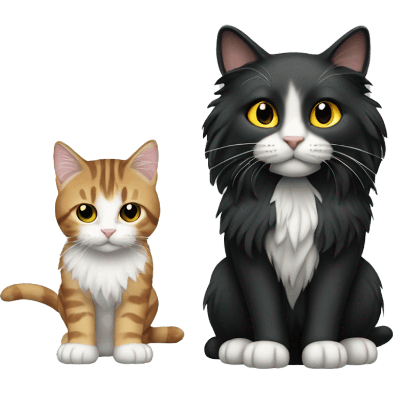 a long haired tabby full body and black cat emoji