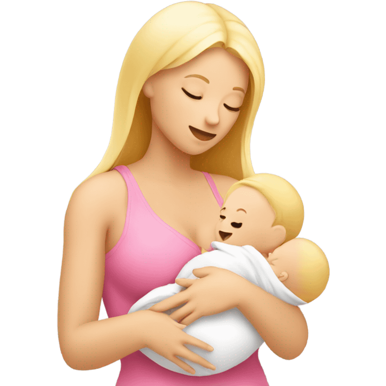 blonde woman breast feeding baby. pink emoji