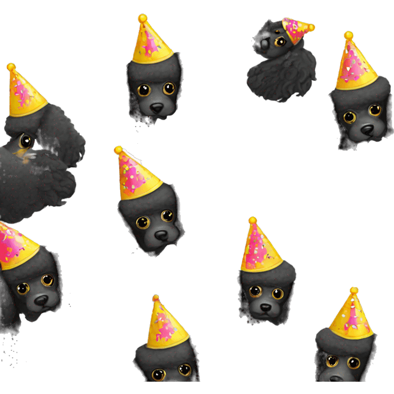 black poodle wearing a party hat emoji