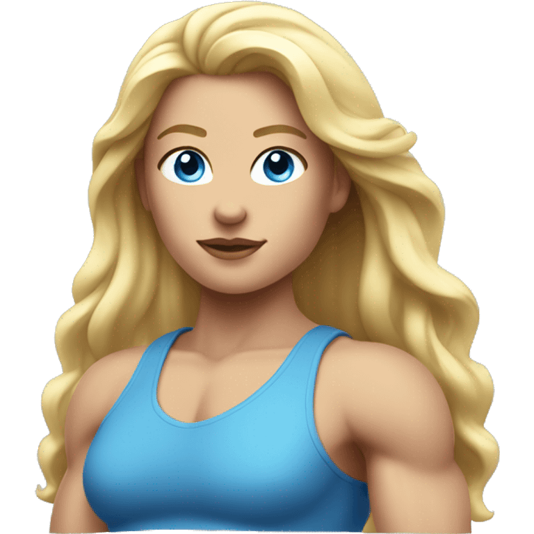 muscular woman, half body, Blue eyes, Long blond hair emoji