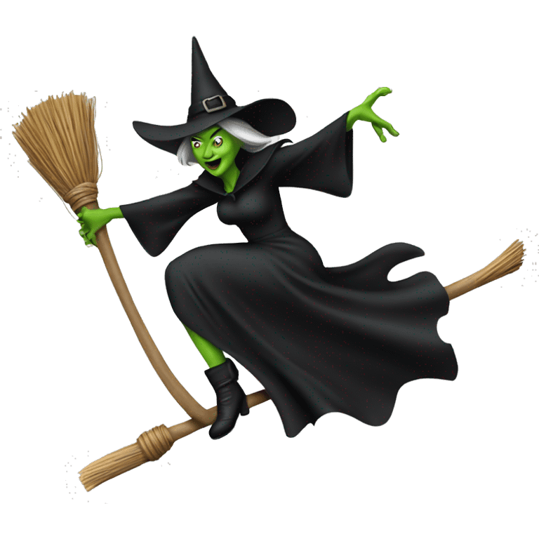 Wicked witch flying on broom emoji