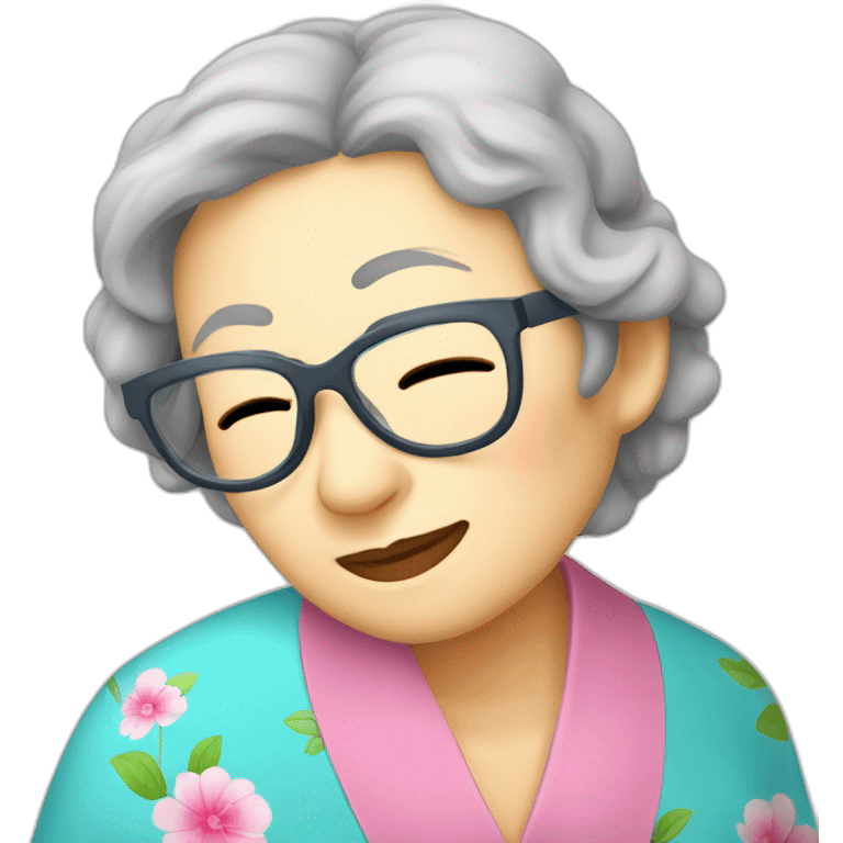 Chinese senior women sleeping in bed wear glasses emoji