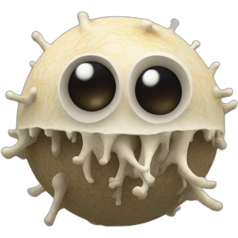 3d sphere with a cartoon mycelium texture with big stupid eyes emoji